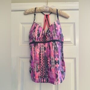 🌸3 for $20🌸 FREE COUNTRY Womens Swim Suit Pink Tankini Gray Top M (8/10) UPF